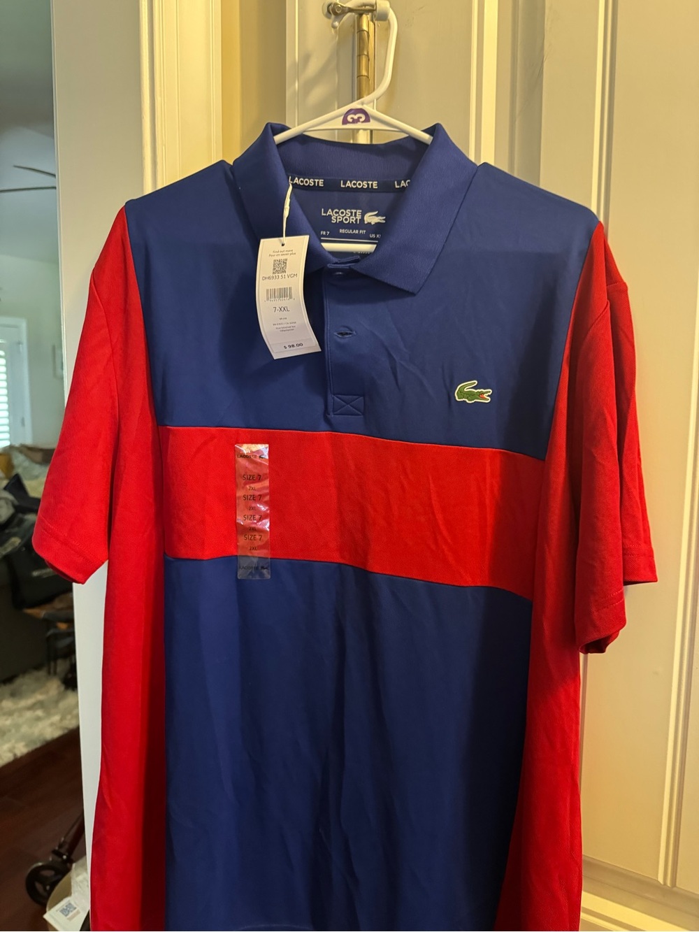 Lacoste Men’s Navy & Red Horizontal Stripe Polo